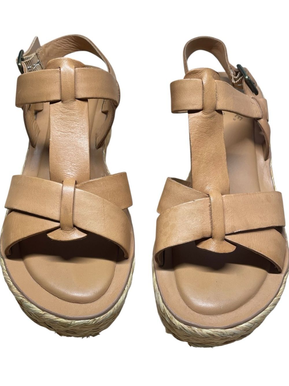 Kork-Ease Tan Leather Espadrille Wedge Sandals Size 8 Crisscross Straps